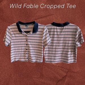Wild Fable Navy and White Striped Cropped Tee